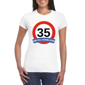 Verkeersbord 35 jaar t-shirt wit dames