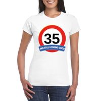 Verkeersbord 35 jaar t-shirt wit dames - thumbnail