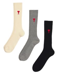 AMI Paris lot de trois paires de chaussettes à logo brodé - Noir