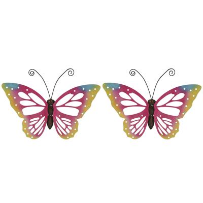 Decoris Grote muurvlinder - Set van 3x stuks - roze - 51 x 38 cm - tuindecoratie - tuinvlinder Decoris Grote muurvlinder - Set van 3x stuks - roze - 51 x 38 cm - tuindecoratie - tuinvlinder