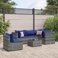 6-delige Loungeset met kussens poly rattan grijs