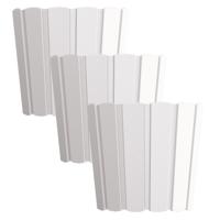 Set van 3x stuks wood-look plantenpot - dia 24 cm/hoogte 22 cm - parel wit - kunststof - binnen/buit Set van 3x stuks wood-look plantenpot - dia 24 cm/hoogte 22 cm - parel wit - kunststof - binnen/buit