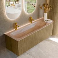 Badmeubel Mondiaz Kurve-Dlux | 145 cm | Meubelkleur Dusk | Wastafelkleur Saba | Solid surface | Wasbak linker zijde spoelbak | 2 kraangaten