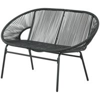 Outsunny Rieten Relaxstoel in Boho-stijl, 132 cm x 72 cm x 83 cm, Zwart