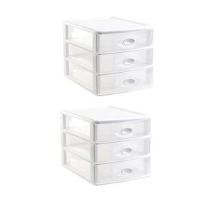 2x stuks ladeblok/bureau organizer met 3x lades wit/transparant L35,5 x B27 x H27 cm