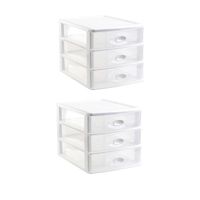 2x stuks ladeblok/bureau organizer met 3x lades wit/transparant L35,5 x B27 x H27 cm