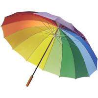 Regenboog kleuren paraplu met houten handvat - 2x - Dia 130 cm - Groot - Polyester