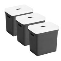 Sunware opbergboxen met deksel - 3x - Sigma Home - kunststof - 25L - zwart - 35 x 25 x 36 cm