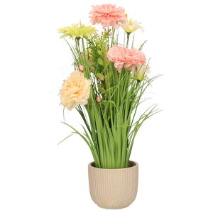 Kunstbloemen boeket roze - in pot wit - keramiek - H40 cm