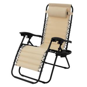 Opklapbare relaxfauteuil beige met verstelbare hoofdsteun en rugleuning incl. bekerhouder van ML-Design