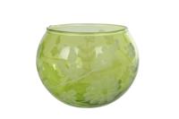 Theelichth Flower L groen glas 14x14x10cm