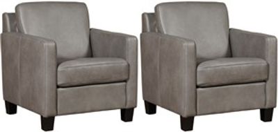 Set van 2 Grijze leren landelijke fauteuils Smart - poot hout zwart - Granada leer Steel (grijs leer)