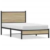 Bedframe met hoofdbord metaal sonoma eikenkleurig 100x200 cm