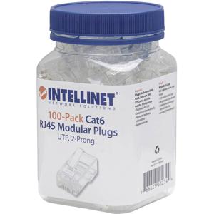 Intellinet 502344 Intellinet verpakking van 100 stuks Cat6 modulaire RJ45-stekkers UTP 2-voudige klem voor gevlochten draad 100 stekkers per pot 502344