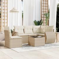 6-delige Loungeset met kussens poly rattan beige