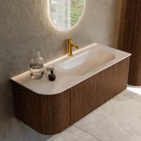 Badmeubel Mondiaz Kurve-Dlux | 115 cm | Meubelkleur Walnut | Wastafelkleur Meli | Solid surface | Wasbak rechter zijde spoelbak | 1 kraangat