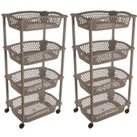 2x stuks keuken opberg trolleys/roltafels met 4 manden 86 cm taupe/beige