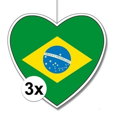 3x Brazili? hangdecoratie harten 28 cm