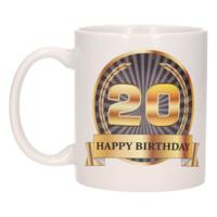 Leeftijd 20 jaar Koffiebeker - Mok - Luxe print in zwart/goud - Wit - verjaardag cadeau - 300 ml