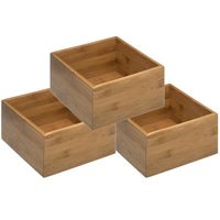 Set van 3x stuks sieraden/make-up houder/box vierkant 18 x 9,5 cm van bamboe hout - thumbnail