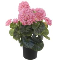 Louis maes Kunstplant - Geranium - roze - in zwarte pot - 35 cm   - - thumbnail