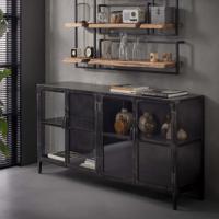 Industrieel Dressoir Rift Metal 180cm met 4 glazen deuren - Gun metal - thumbnail