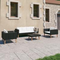 4-delige Loungeset met kussens poly rattan zwart