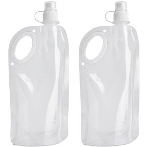 Waterfles/drinkfles opvouwbaar - 10x - wit - kunststof - 770 ml - schroefdop - waterzak