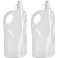 Waterfles/drinkfles opvouwbaar - 10x - wit - kunststof - 770 ml - schroefdop - waterzak