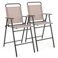 Set van 2 Opvouwbare Barstoelen voor Buiten Ademende Stof Metalen Frame Armleuningen Lichtgewicht Barstoelen voor Terras