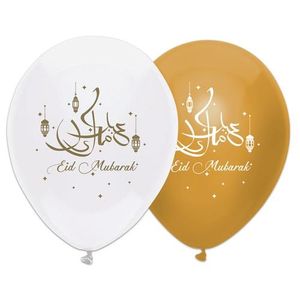 Eid Mubarak Ballonnen Wit/Goud (6st)