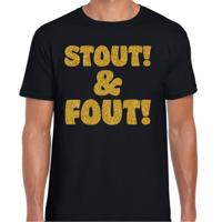 Verkleed T-shirt heren - stout! en fout! - zwart - glitter goud - themafeest fout/goud/stout