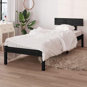 Bedframe massief grenenhout zwart 90x190 cm UK Single