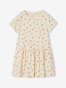 Meisjesjurk met print vanille