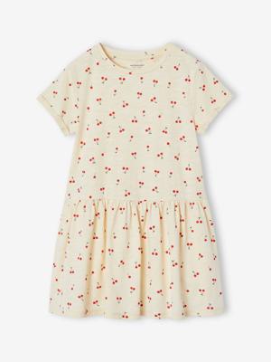 Meisjesjurk met print vanille
