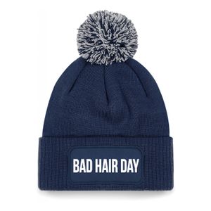 Bad hair day muts met pompon unisex one size - Navy