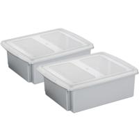 Sunware opslagboxen set - 2x stuks -17 liter - grijs - 45 x 36 x 14 cm - afsluitbare deksel