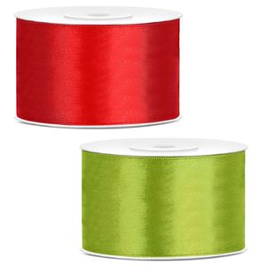 Sierlinten/cadeaulinten/satijnen linten - Set 2x stuks - rood en groen - 38 mm x 25 meter