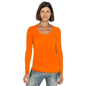 Oranje dames shirt met ronde hals en lange mouwen   -