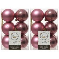 96x Kunststof kerstballen glanzend/mat oud roze 6 cm kerstboom versiering/decoratie - Kerstbal - thumbnail