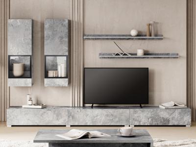 Tv-meubel set BABEL 5 deuren beton met verlichting zonder salontafel