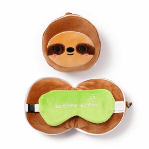 Luiaard knuffel/reiskussen/slaapmasker - 2-in-1 set - voor kinderen