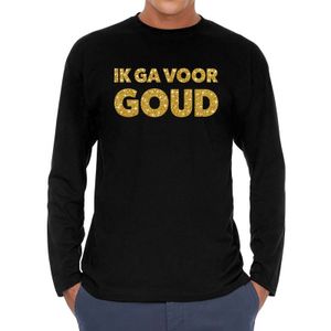 Ik ga voor goud glitter long sleeve t-shirt zwart voor heren