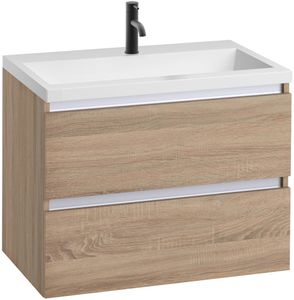 Saqu Gaia voorgemonteerd ondiep badmeubel met aluminium greeplijst incl. wastafel 80x64cm bardolino eiken