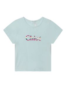 Chloé Kids logo-print organic cotton T-shirt - Bleu