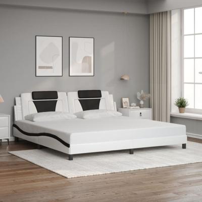 Bedframe met hoofdbord kunstleer wit en zwart 200x200 cm