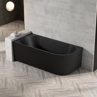 Zeza Nuo Half Vrijstaand Bad - 170x80x58cm - links - ribbel - met afvoer - mat zwart 7103L_MB Zeza Nuo Half Vrijstaand Bad - 170x80x58cm - links - ribbel - met afvoer - mat zwart 7103L_MB