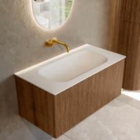 Badmeubel Mondiaz Kurve | 90 cm | Meubelkleur Walnut | Wastafelkleur Talc | Midden spoelbak | Zonder kraangaten