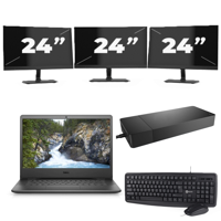Dell Vostro 3400 - Intel Core i5-11e Generatie - 14 inch - 8GB RAM - 256GB SSD - Windows 11 Home + 3x 24 inch Monitor