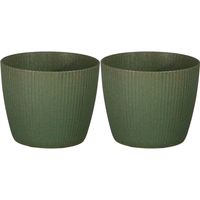 2x stuks plantenpot/bloempot kunststof donkergroen ribbels patroon - D15/H13 cm